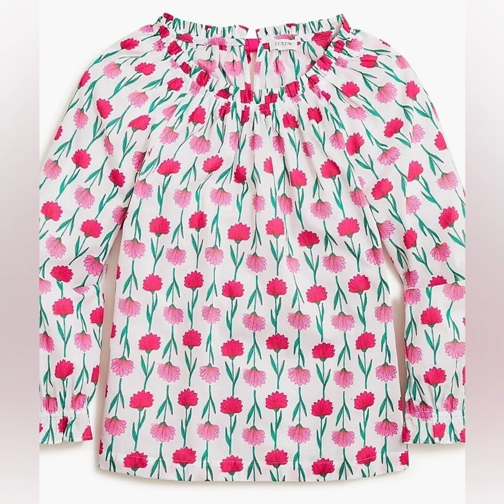 J. Crew Floral Tie Back Ruffle Top Size Medium Pink